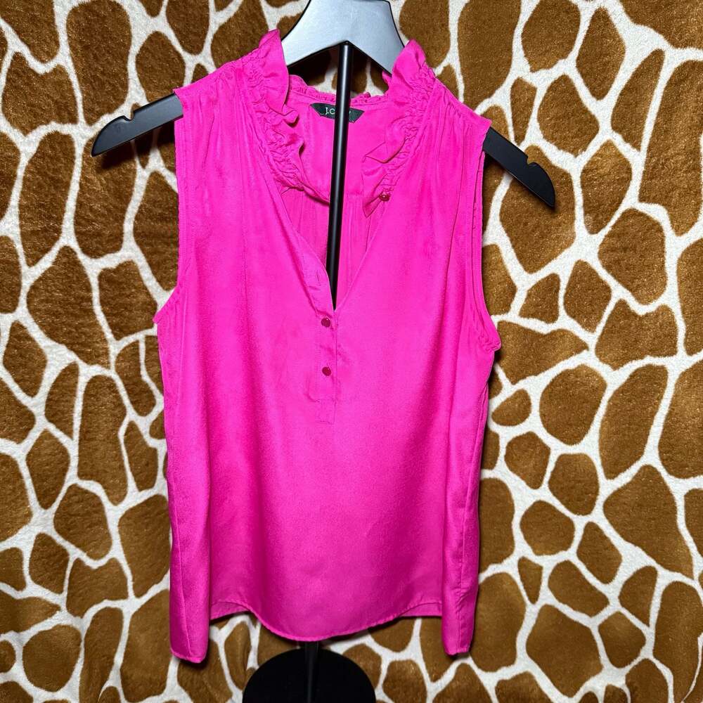 J.Crew Factory Teagan Ruffle Popover Sleeveless Blouse in Hot Pink